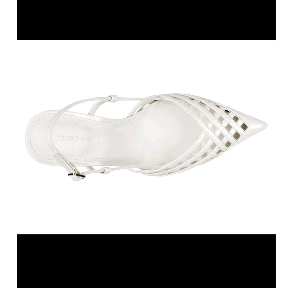 New Marc Fisher Heels 8.5M White Woven Pointed Toe Slingback Bridal Wedding - Picture 3 of 16